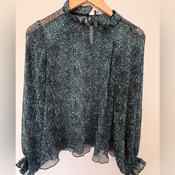 Zara Tops - Zara Black and Green Patterned Blouse